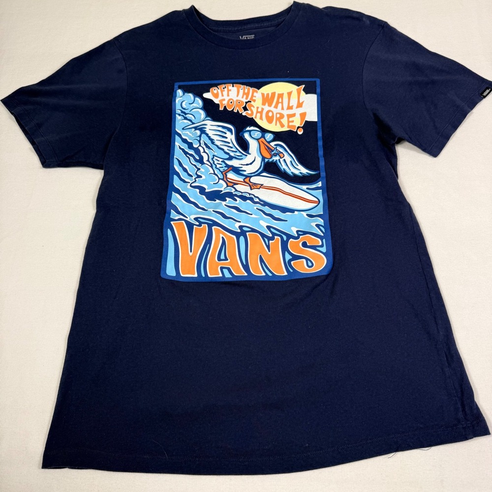 Vans T Shirt M Skater Navy Blue Off The Wall Shore Surfing Pelican Graphic Tee